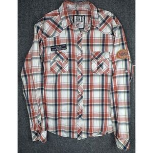 BKE Vintage 67 Athletic Fit Pearl Snap Embroidered Patches Mens Sz XL